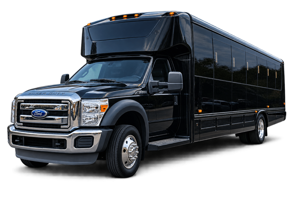 Black Ford F-550 Super Duty 28 passenger party bus
